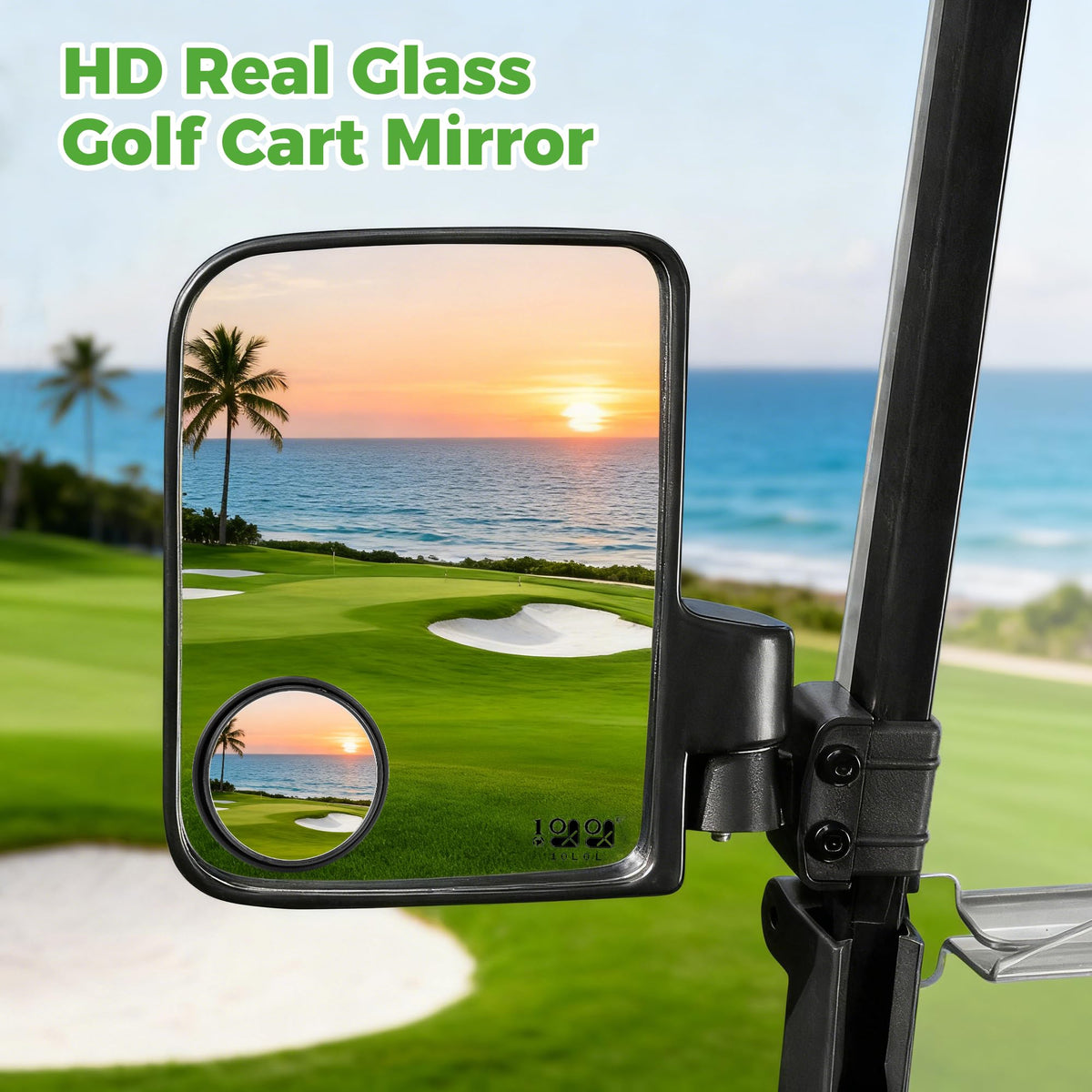 10L0L adjustable 180° mirror adapts to your golf cart