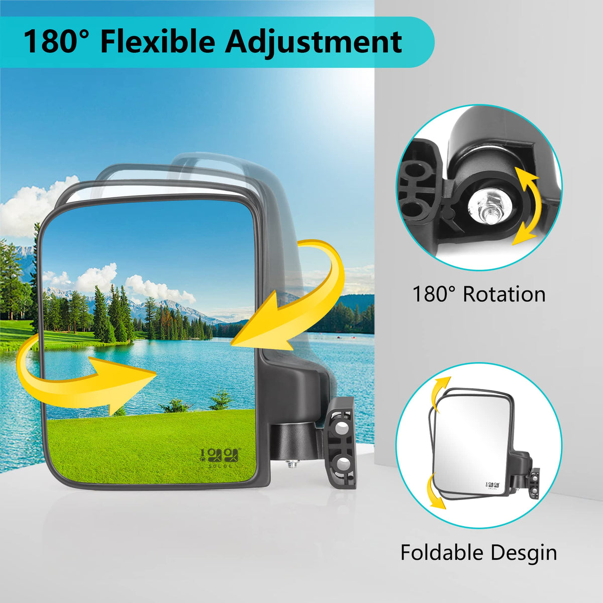 10L0L side mirrors fold to clear narrow aisles and prevent impact.