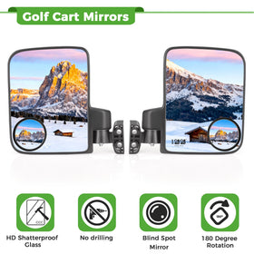 10L0L Golf Cart Mirrors 180-degree rotation reveals rear traffic without twisting.