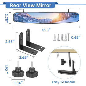 10L0L Golf Cart Rear Mirror measures 2.75 by 16.5 inches for broad visibility.