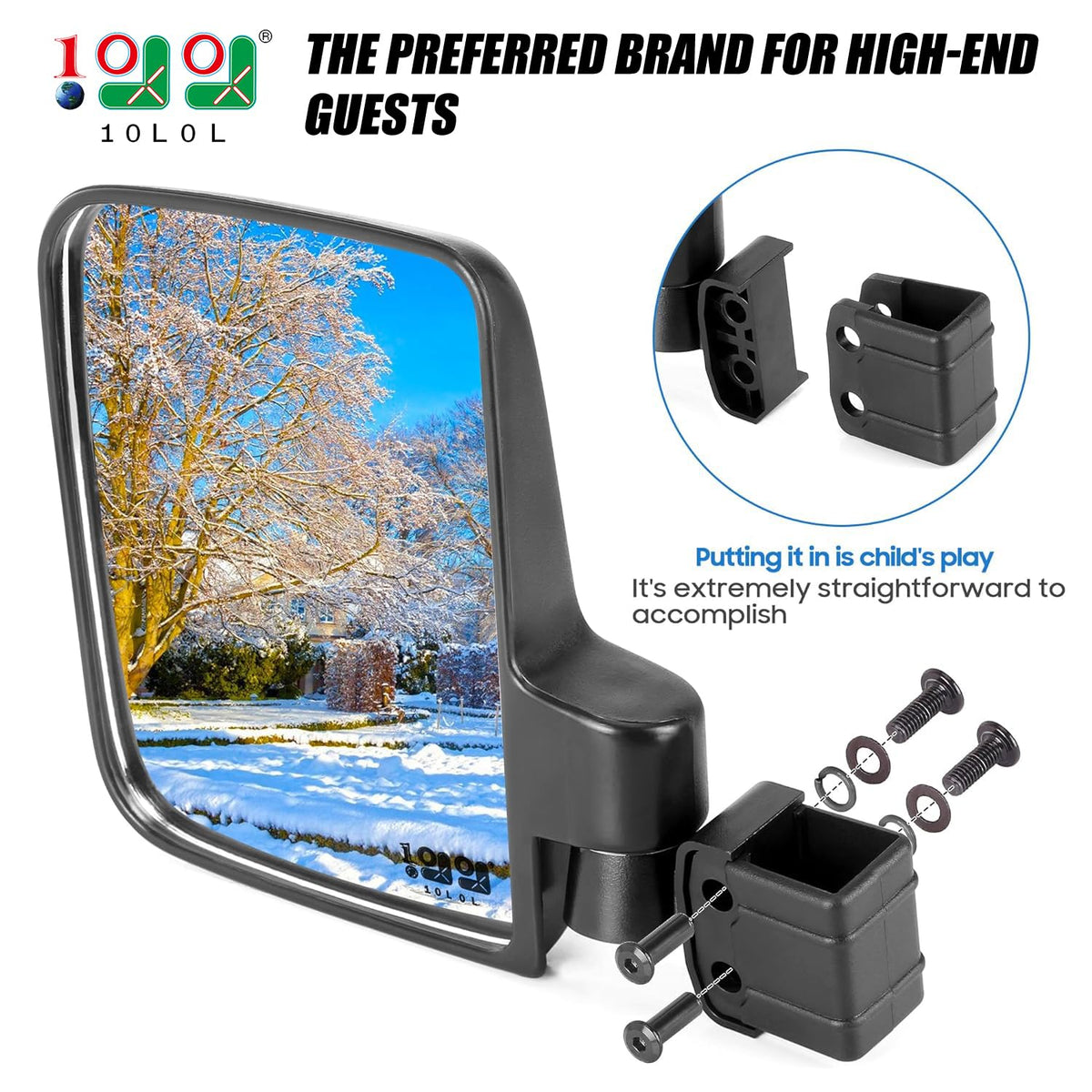 10L0L Golf Cart Mirror convex wide view for full behind-the-cart awareness.