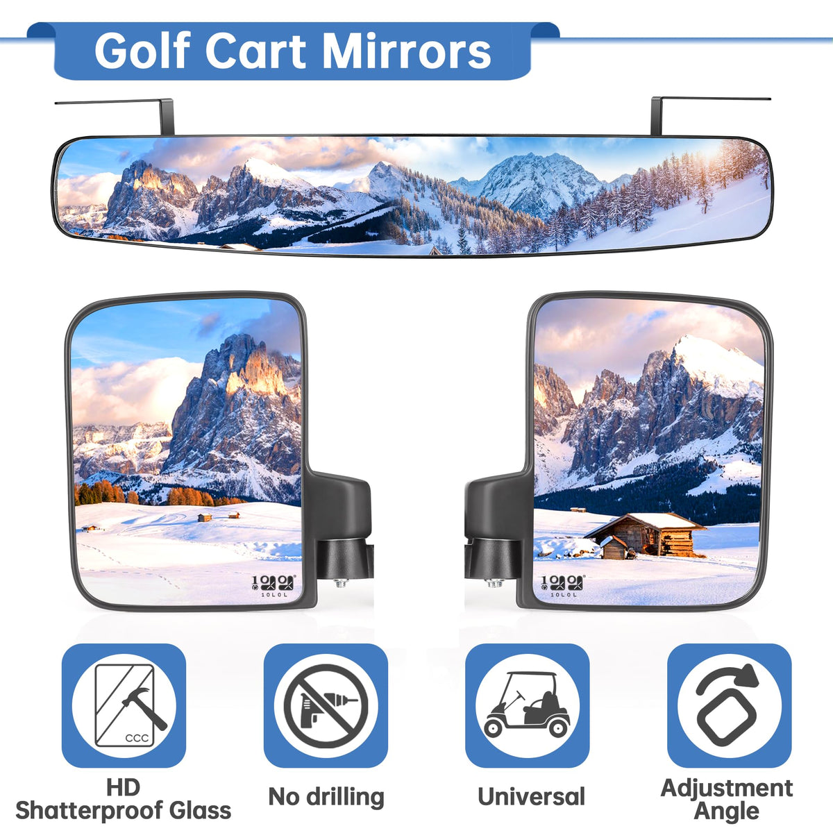 10L0L Golf Cart Mirrors foldable HD glass for durable, quick adjustments.