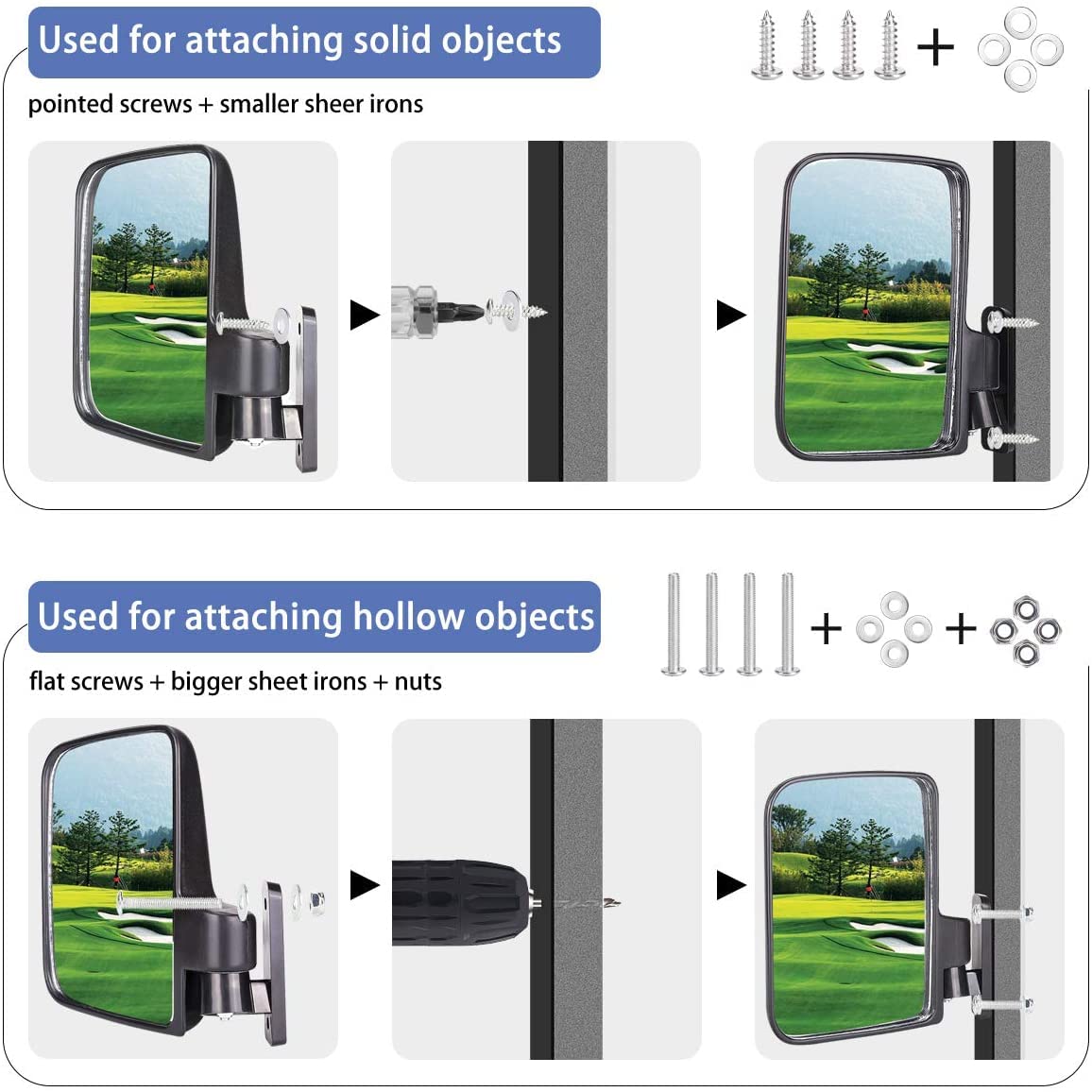 10L0L high-impact housing resists damage on golf cart mirrors.