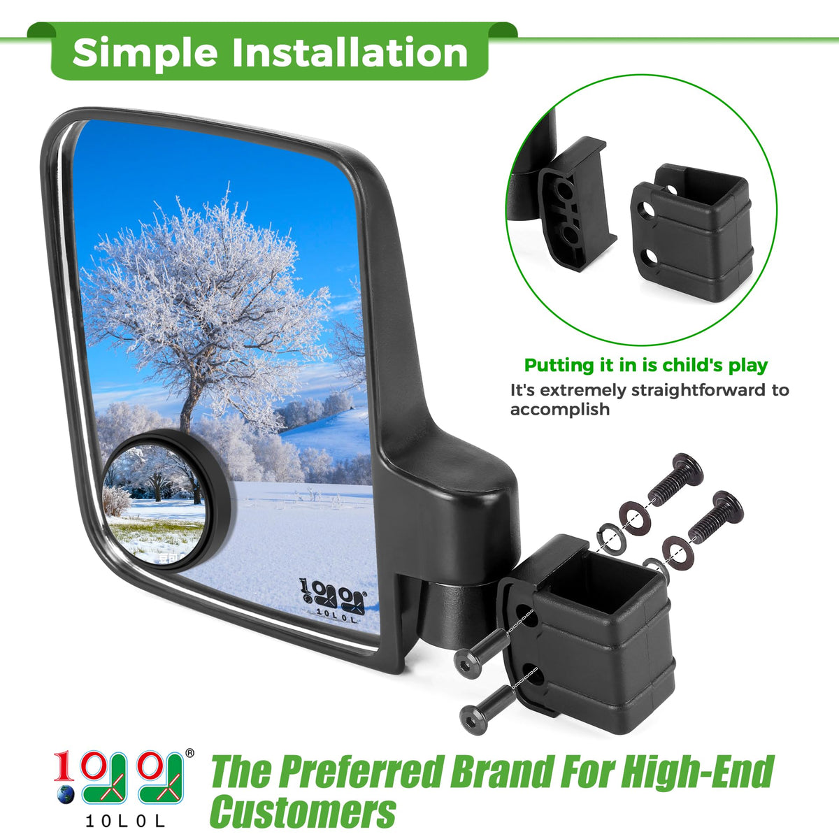 10L0L Golf Cart Mirrors side angle improves lane awareness during rides.