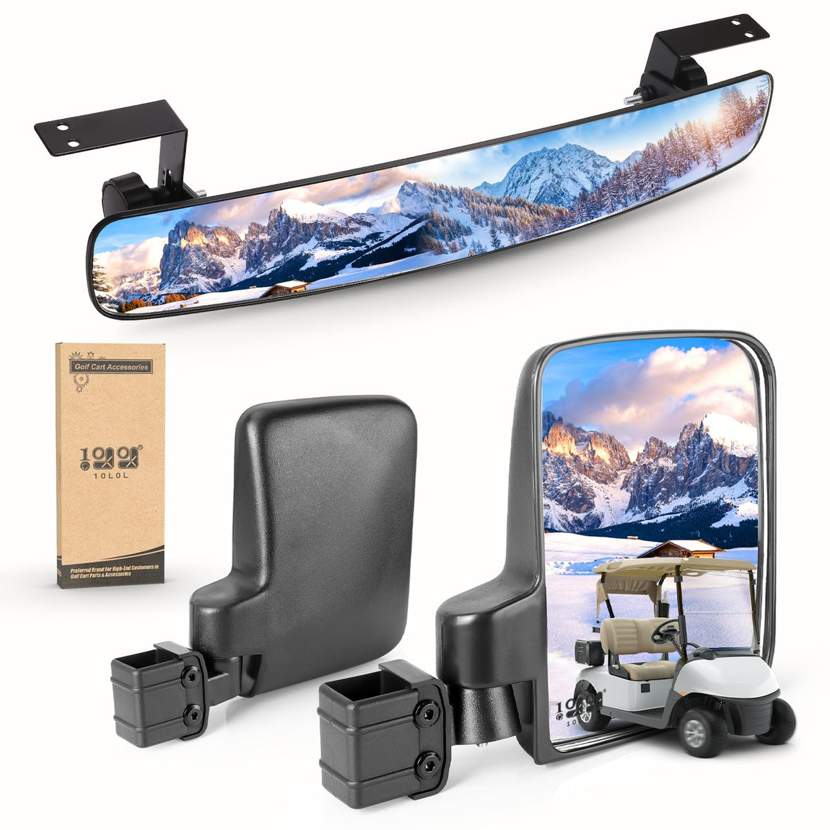 10L0L Golf Cart Mirrors side view with 180-degree rotation for safer visibility.