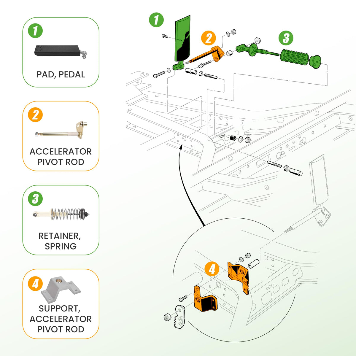 10L0L Golf Cart Pedal Bracket and Bushing shown for precise Club Car DS fit.