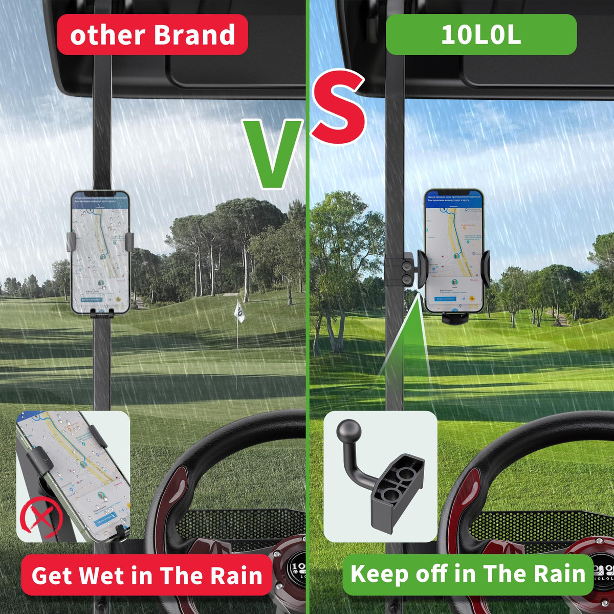 10L0L golf cart phone holder offers 360-degree rotation for flexible viewing