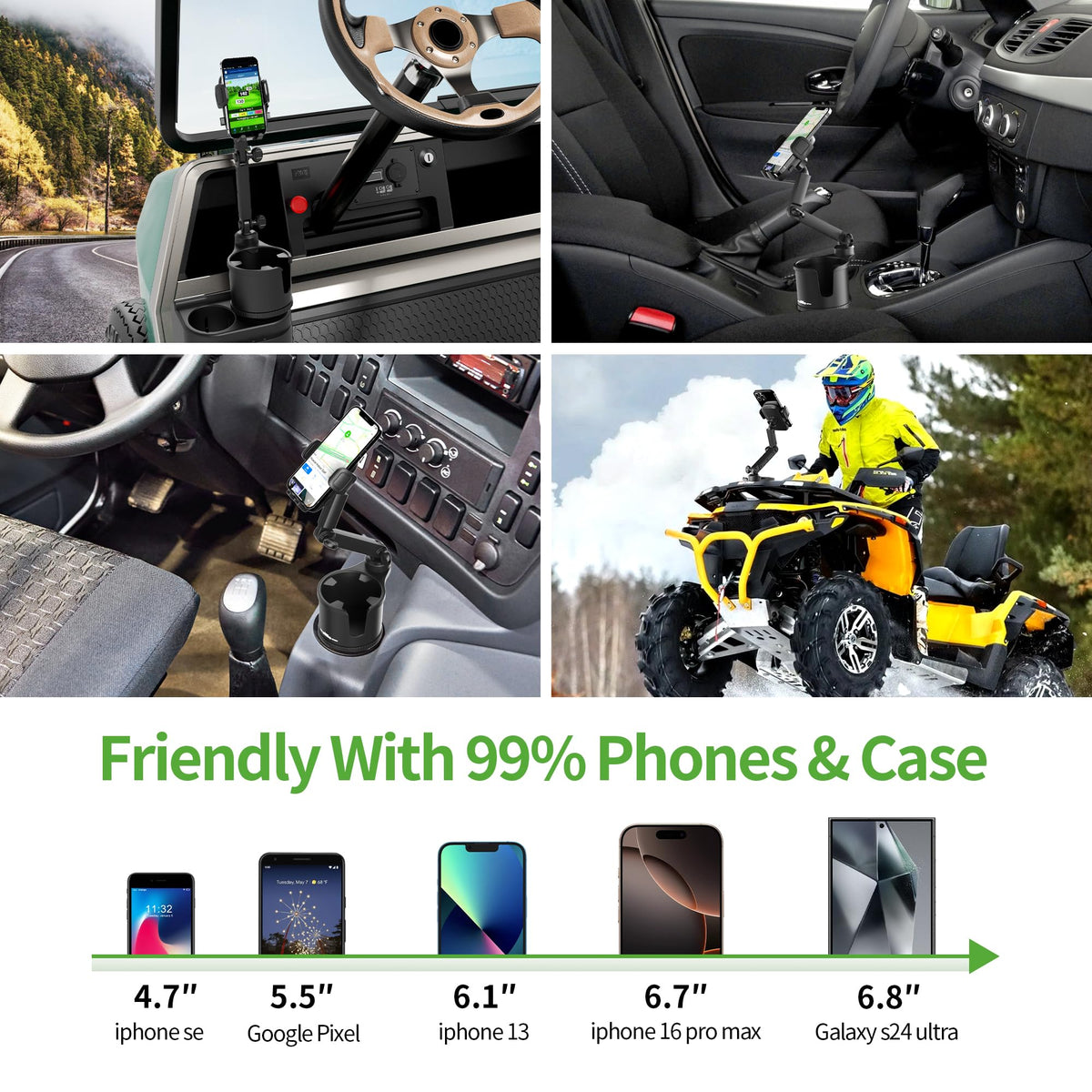 10L0L golf cart phone holder uses anti-slip rubber for stable placement.