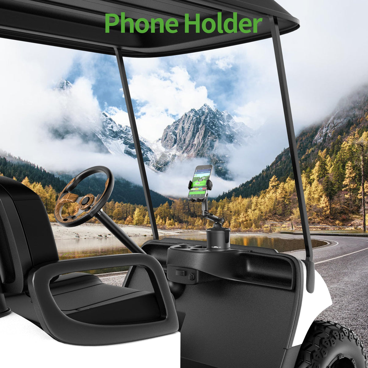 10L0L golf cart phone holder works across EZGO, Yamaha, and Club Car models.