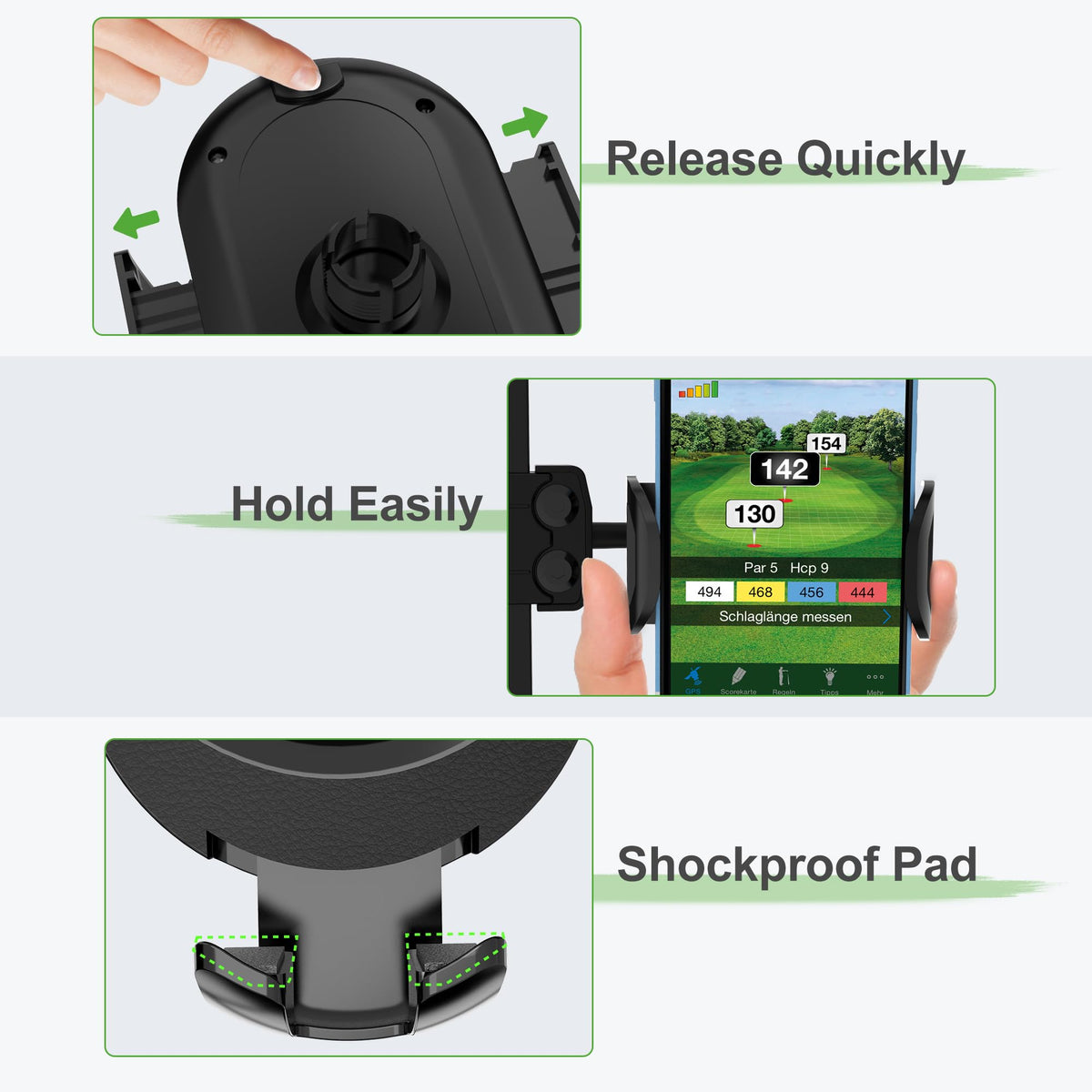 10L0L golf cart phone holder durable PP construction with silicone pads
