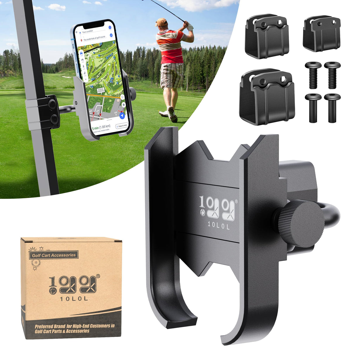10L0L Golf Cart Mount with 360-degree rotation for easy landscape or portrait viewing