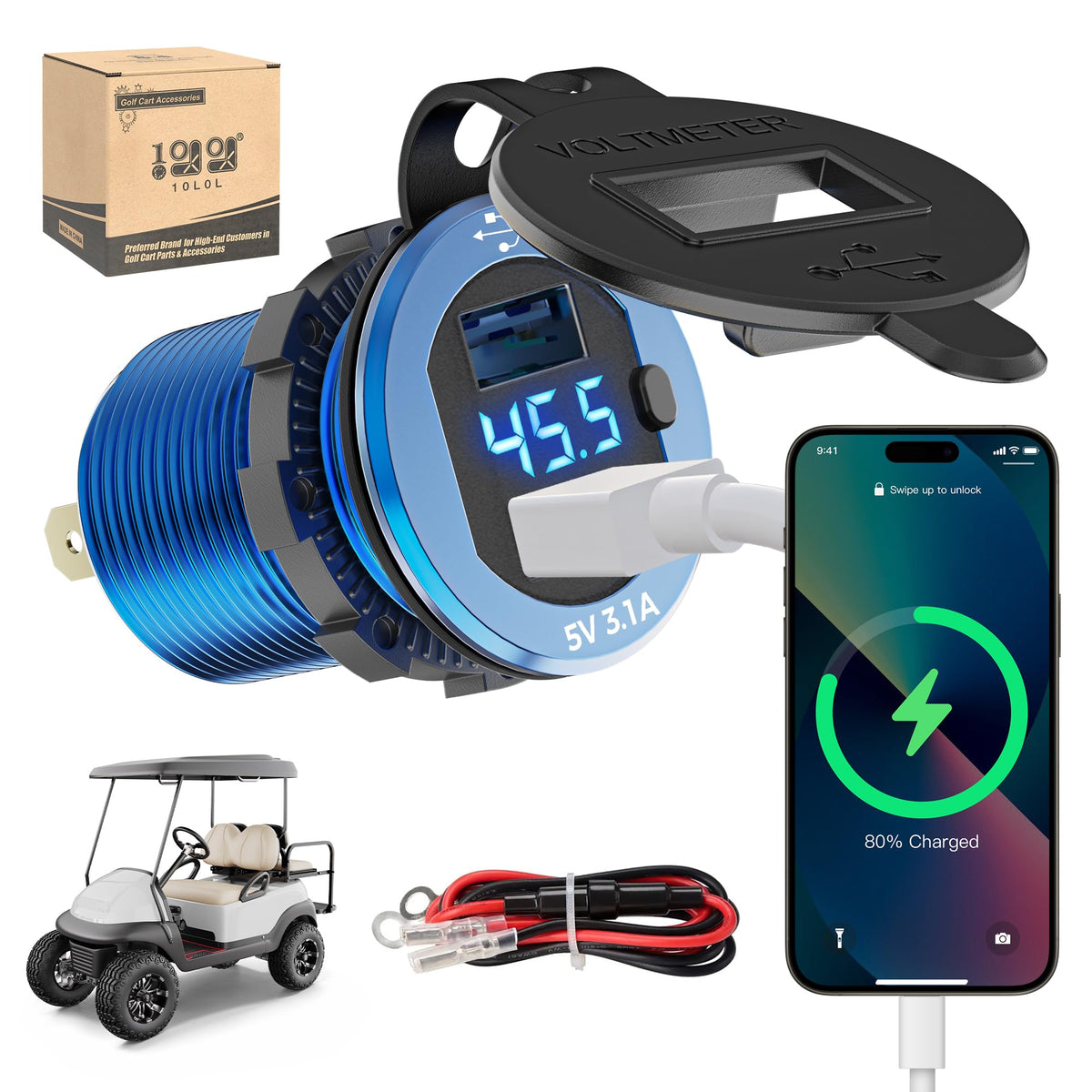 10L0L golf cart quick charge dual USB sockets for fast two-device charging