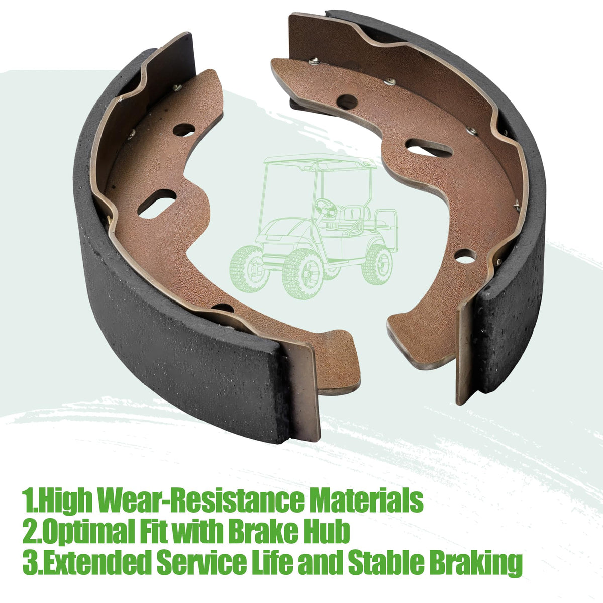 Durable brake shoes from 10L0L promote smoother operation and longer life.