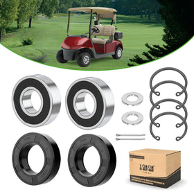 10L0L Golf Cart Rear Axle Bearing Kit box showing complete parts for EZGO compatibility.