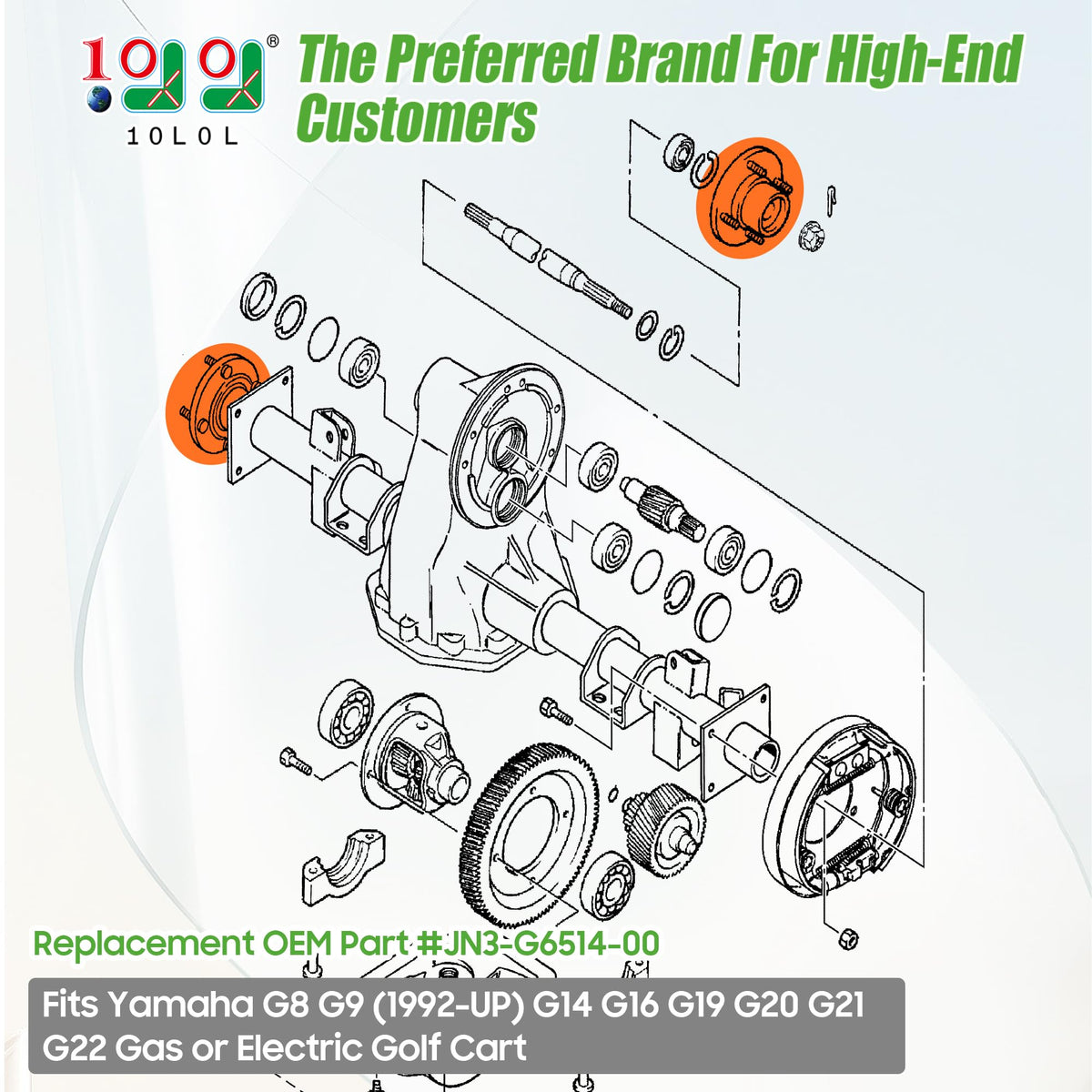 10L0L rear axle hub for Yamaha G14 to G22 ensures smooth operation.