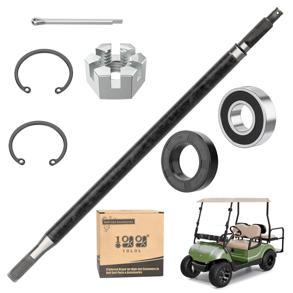 10L0L rear axle shaft passenger-side view ensures precise Yamaha cart fit.