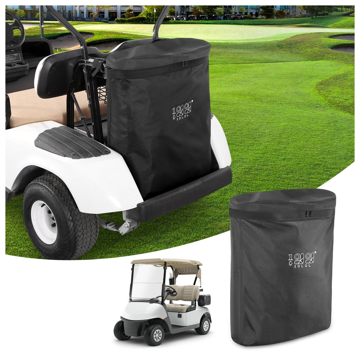 10L0L golf cart rear bench bag with waterproof 800D fabric for durable storage.