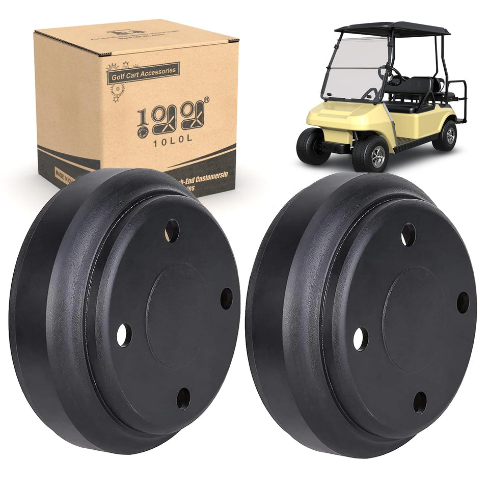 10L0L golf cart rear brake drum closeup for Club Car DS, reliable replacement fit