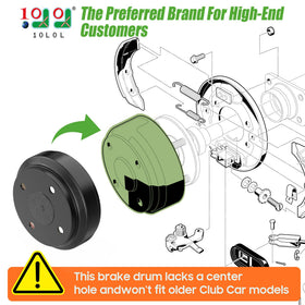 10L0L rear brake drum for Club Car Precedent 2004-up supports steady stopping power.