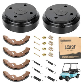 10L0L golf cart rear brake drum kit assembly for DS and Precedent, ready for a complete brake service.