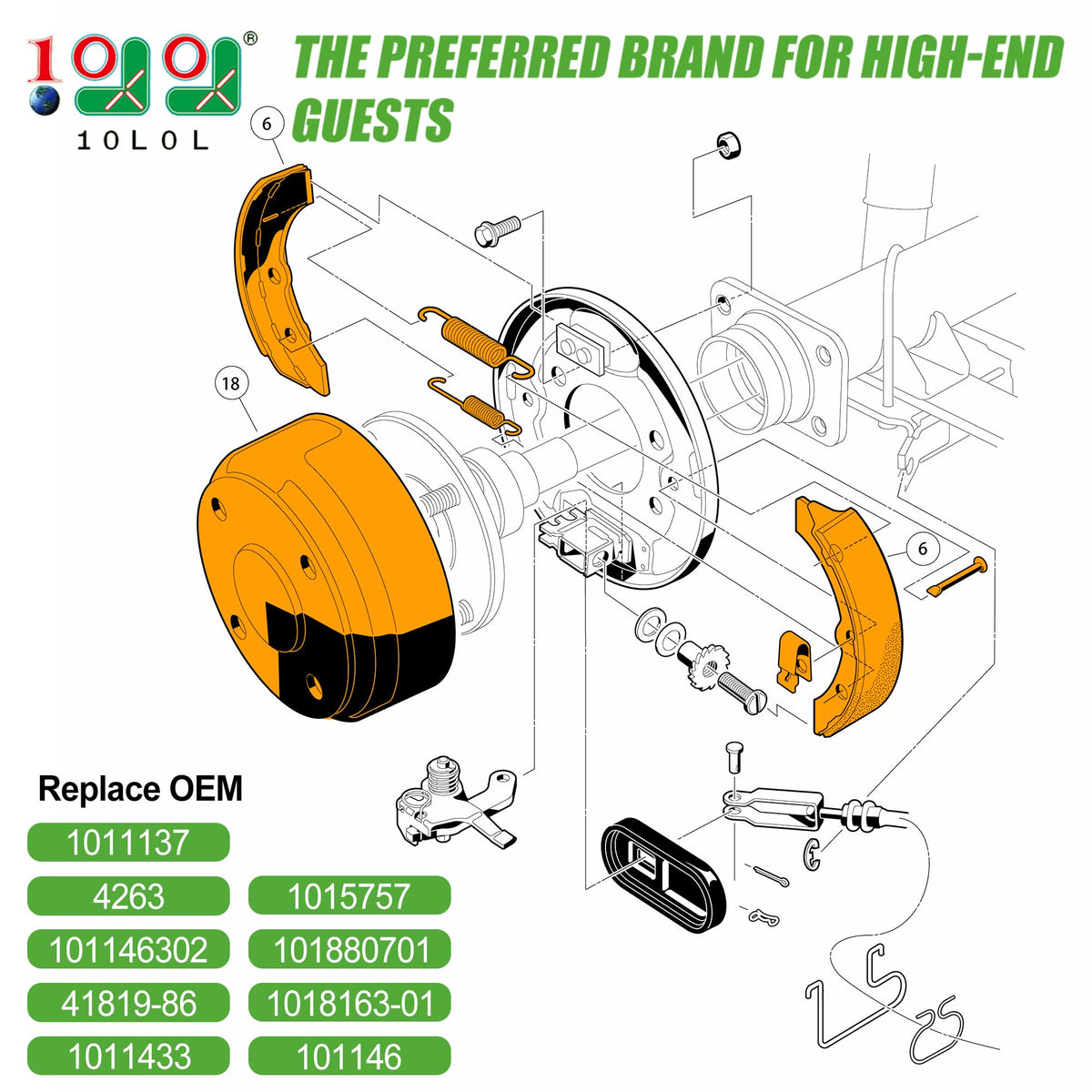 10L0L rear brake drum right side for Club Car DS, OEM-style replacement.