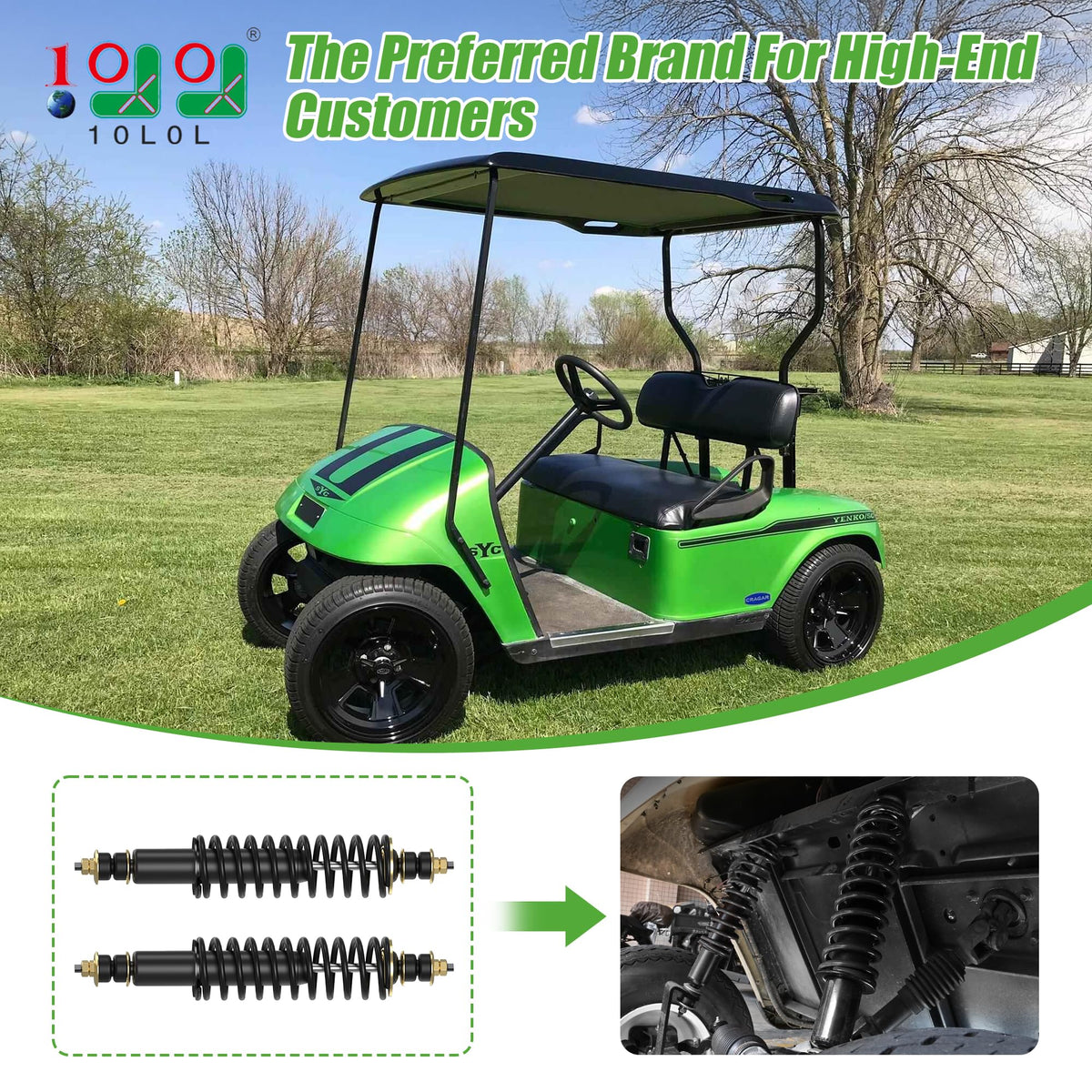 10L0L golf cart rear coil-over shock absorber enhances comfort on Medalist models