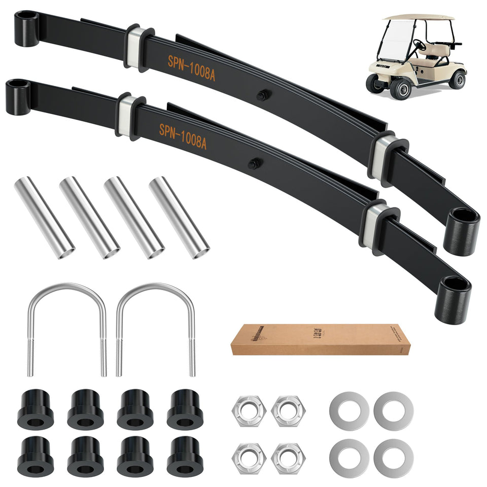 10L0L Golf Cart rear leaf spring kit close-up, highlighting heavy-duty design for Club Car DS rides.