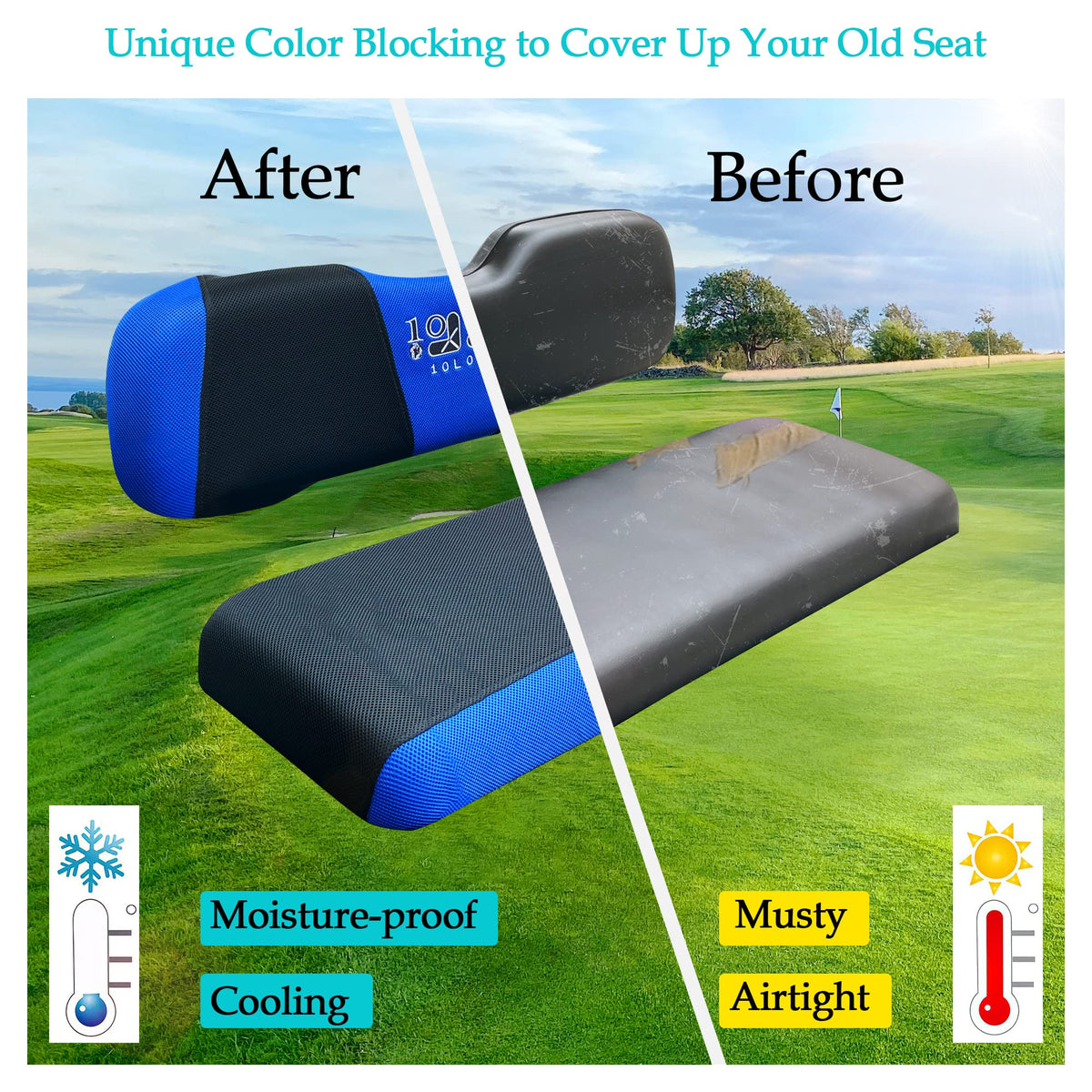 10L0L golf cart rear seat bottom cover protects against spills and dirt