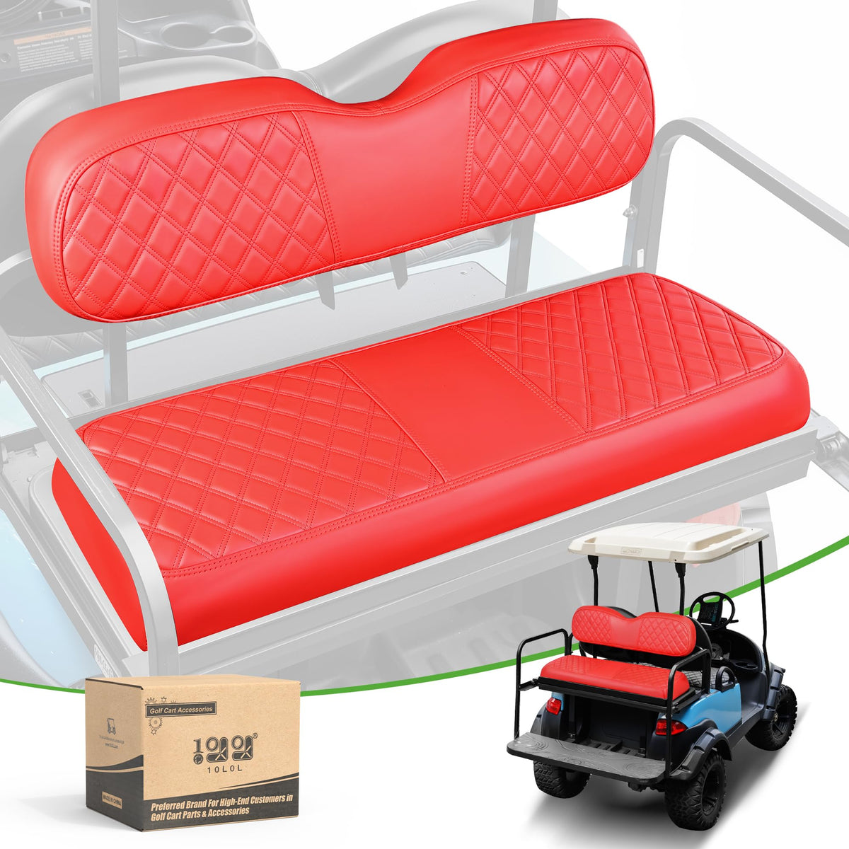 10L0L golf cart rear seat cover with diamond pattern adds style and protection.