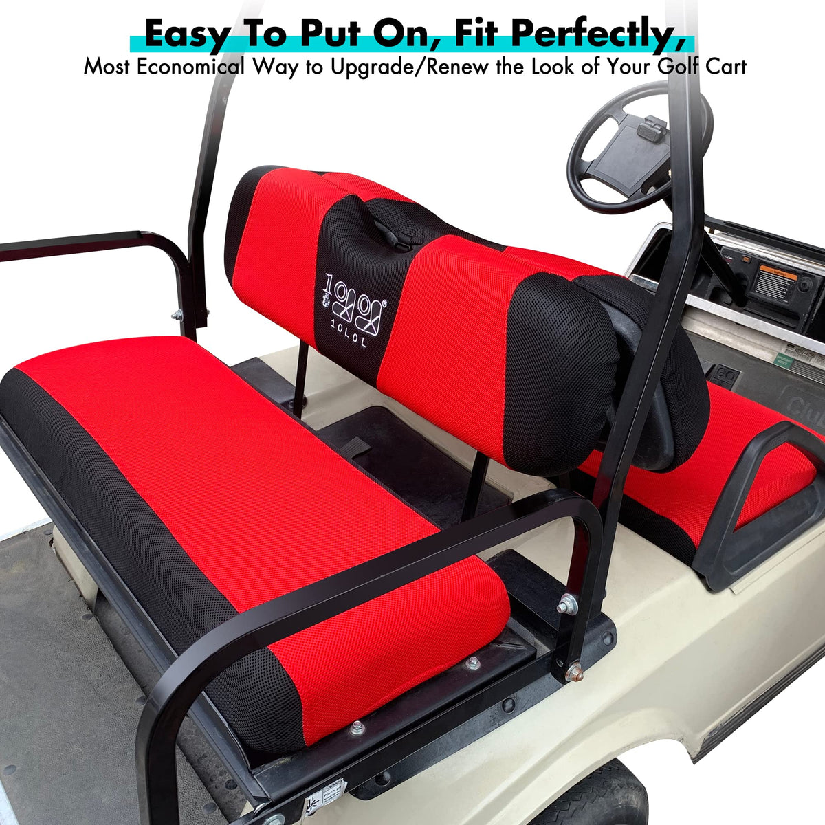 10L0L EZGO TXT RXV rear seat cover XS shows compact fit