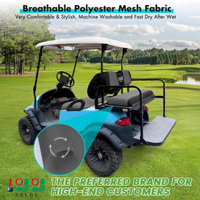 10L0L golf cart rear seat cover guards wear and adds cohesive style to rear seating.