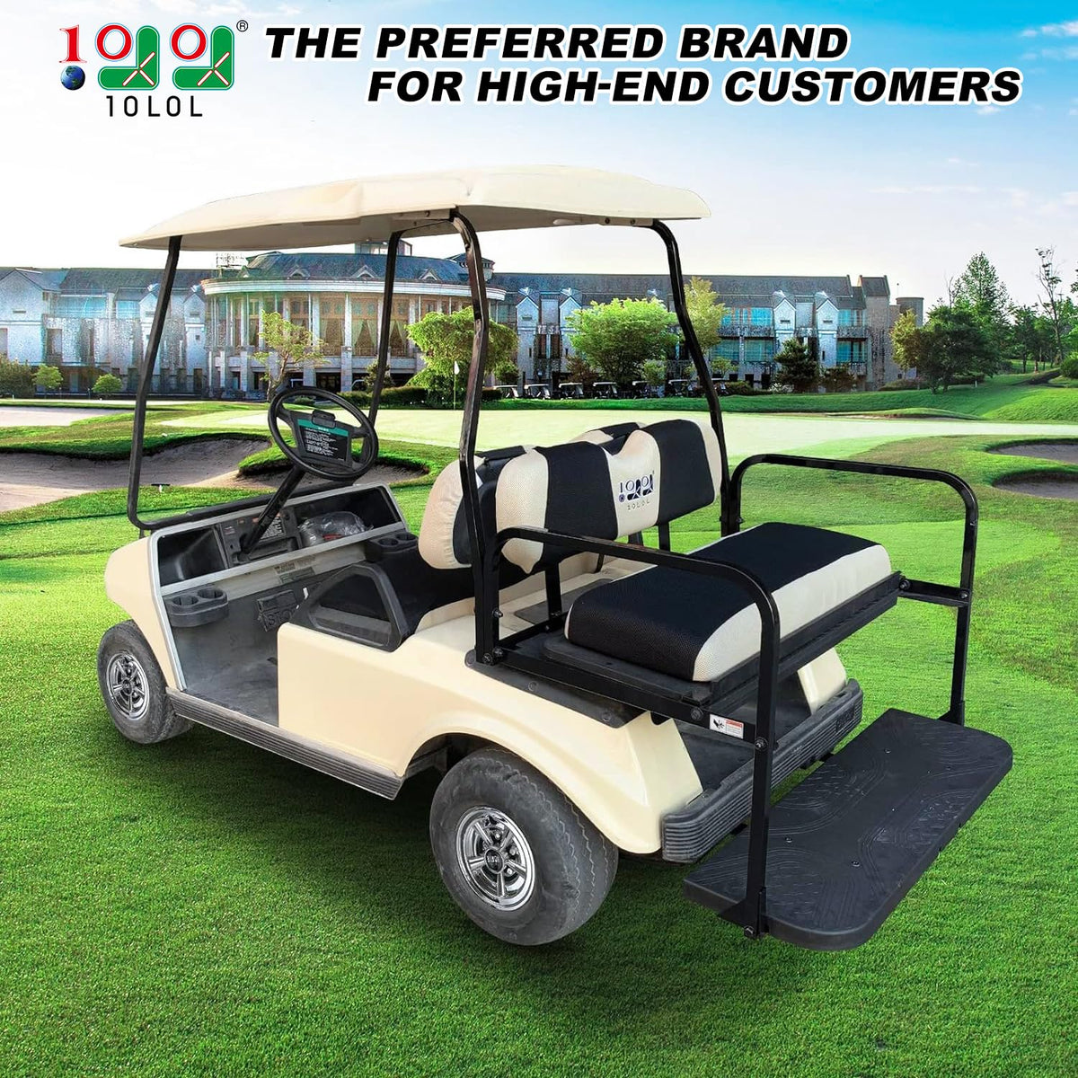 10L0L golf cart rear seat cover shields the bench and extends life.