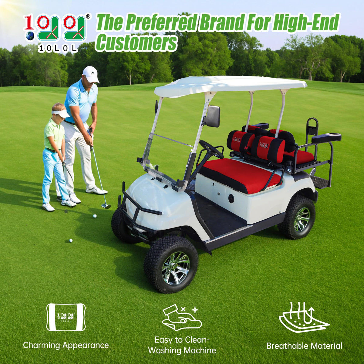 10L0L rear-seat-cover for golf carts protects upholstery and keeps passengers comfortable