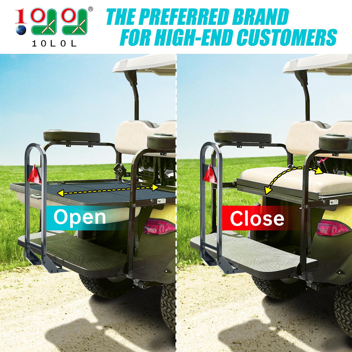10L0L Golf Cart Rear Seat Grab Bar side view highlighting stability during boarding
