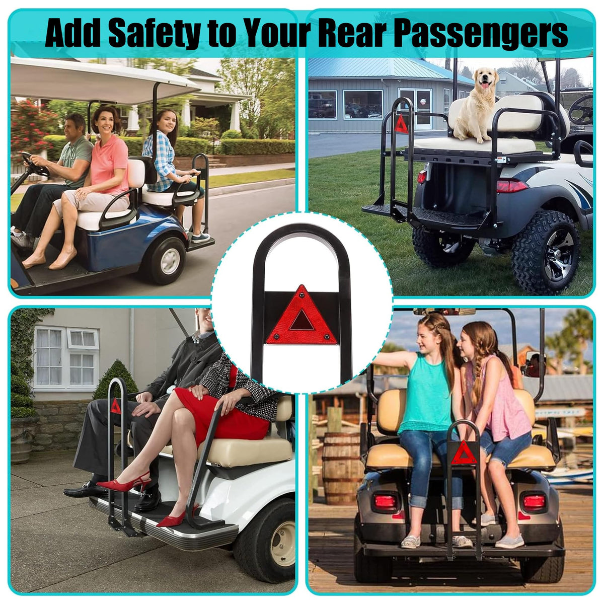 10L0L Golf Cart Rear Seat Grab Bar under-footstep design provides secure foothold