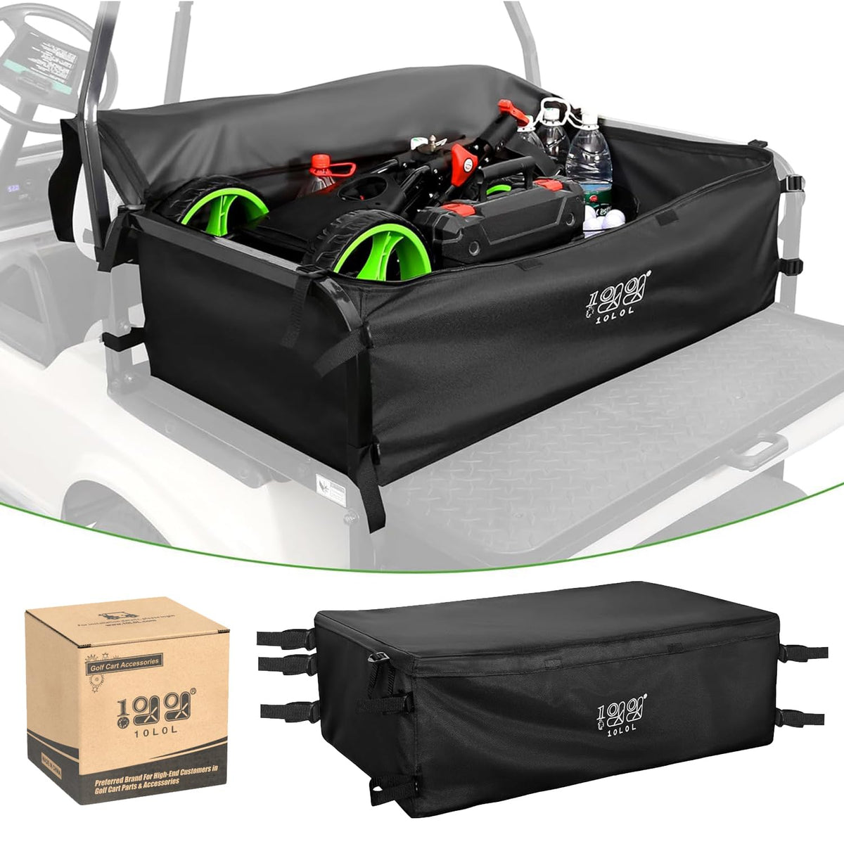 10L0L golf cart rear seat storage bag closed with spacious pocket for gear