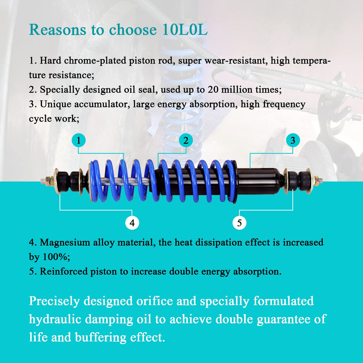 10l0L golf cart rear shock absorber smooths bumps for comfort.