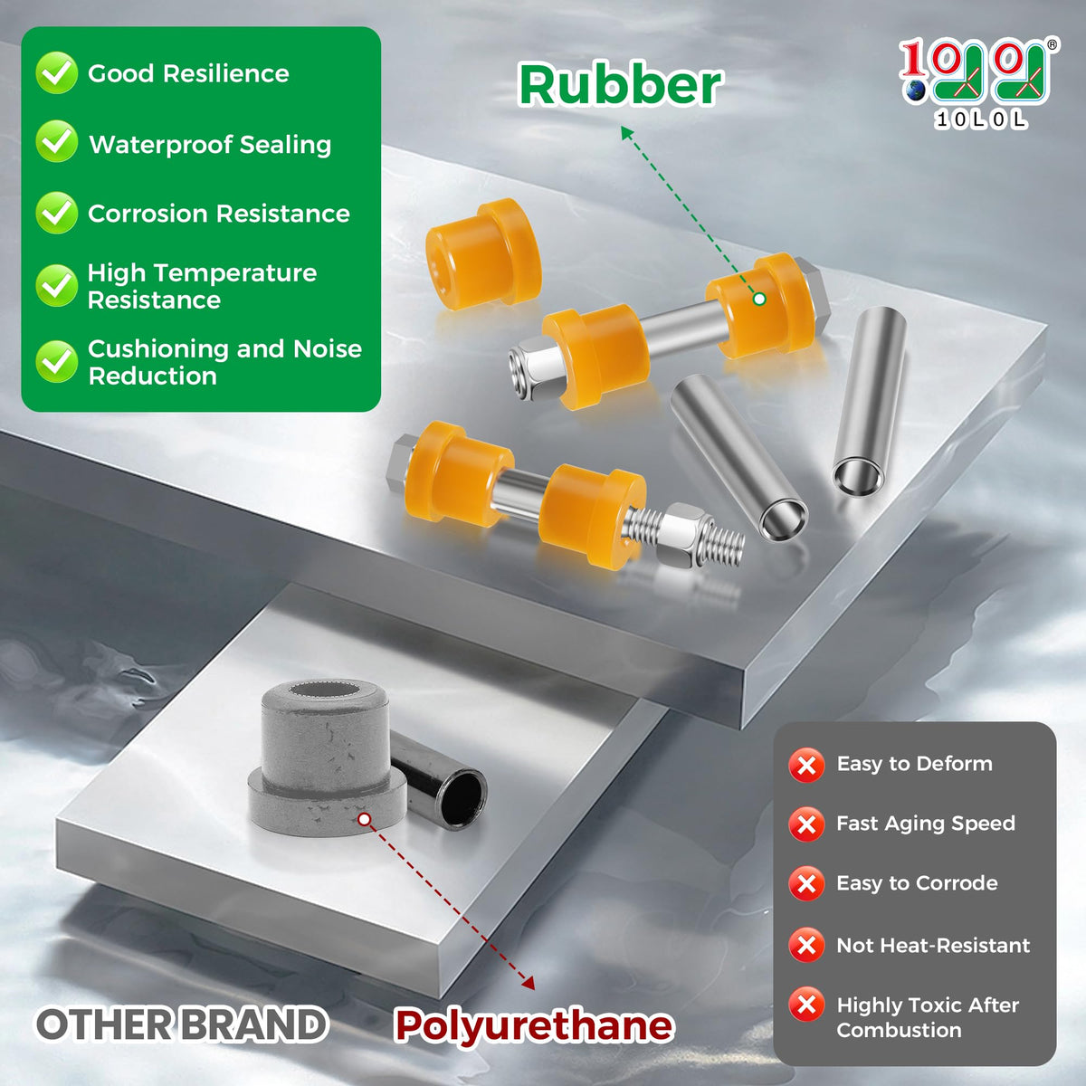 10L0L Golf Cart kit contents image with leaf springs and bushings