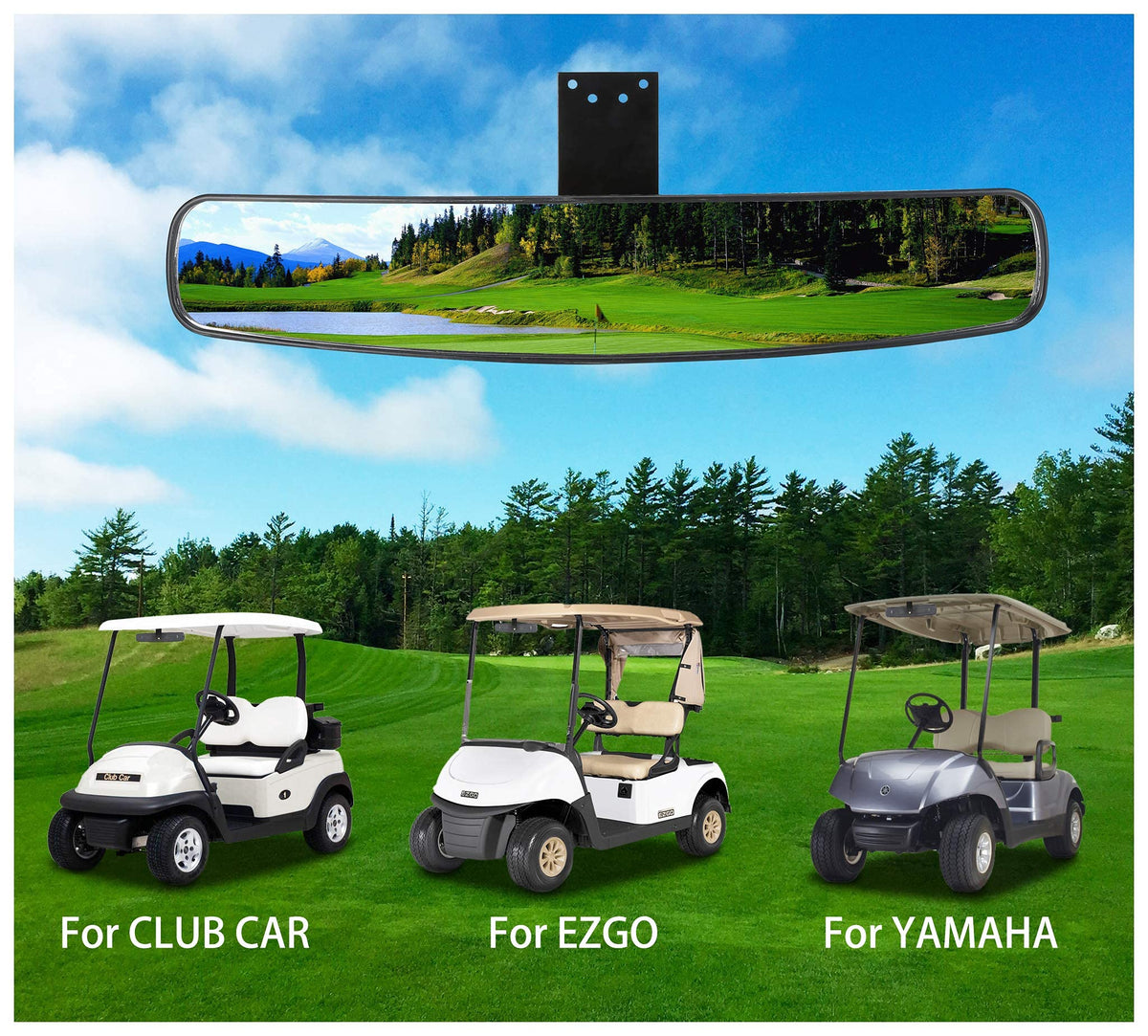 10L0L 270-degree panorama rear view mirror for EZGO carts improves rear view