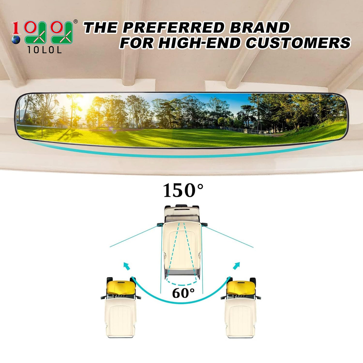 10L0L rear view mirror for EZGO carts with wider field of view