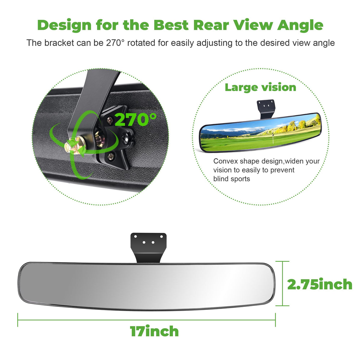 10L0L mirror with rotatable bracket provides 270-degree angle adjustability for flexible viewing.