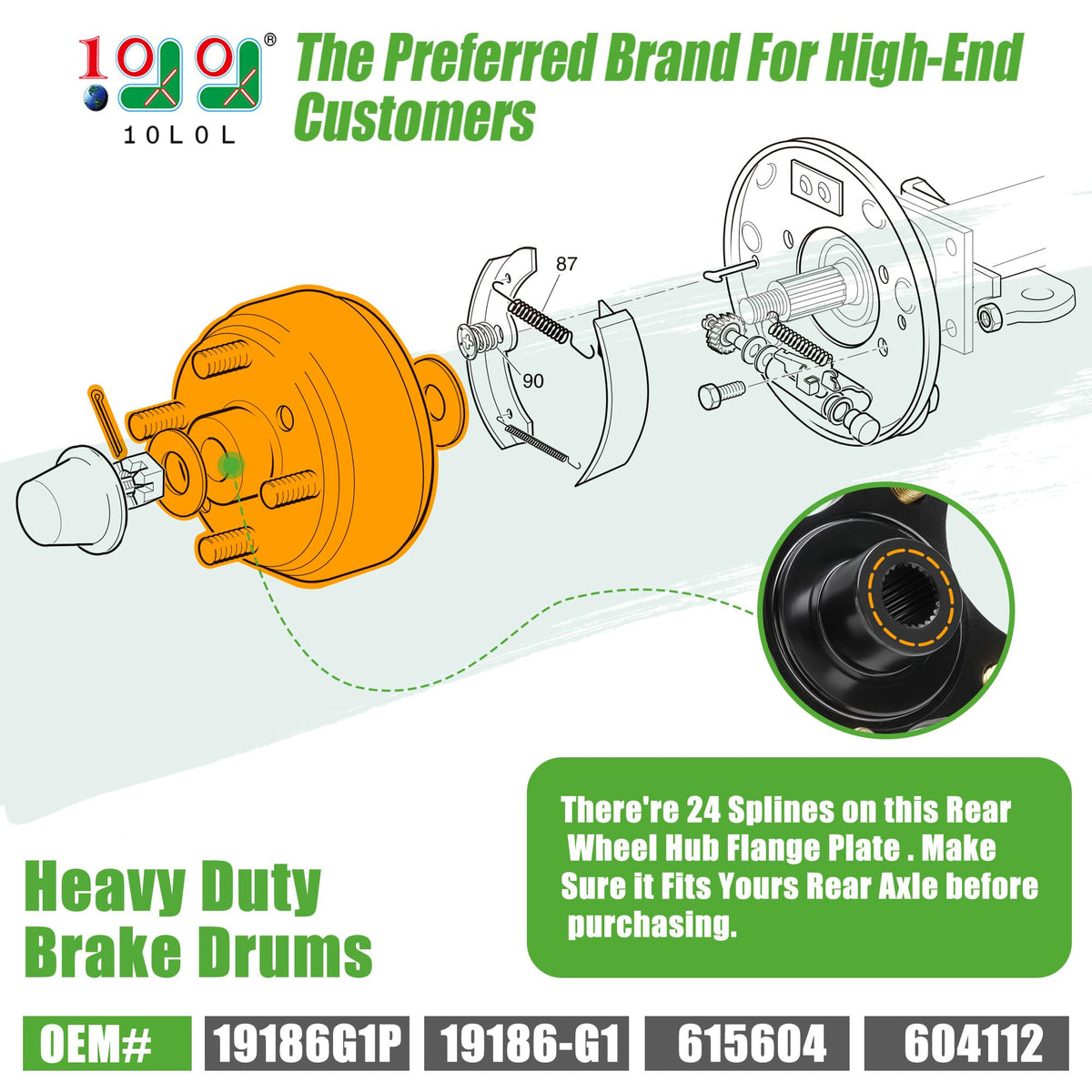 10L0L Golf Cart rear wheel hub showing durable hub design for smoother rotation.
