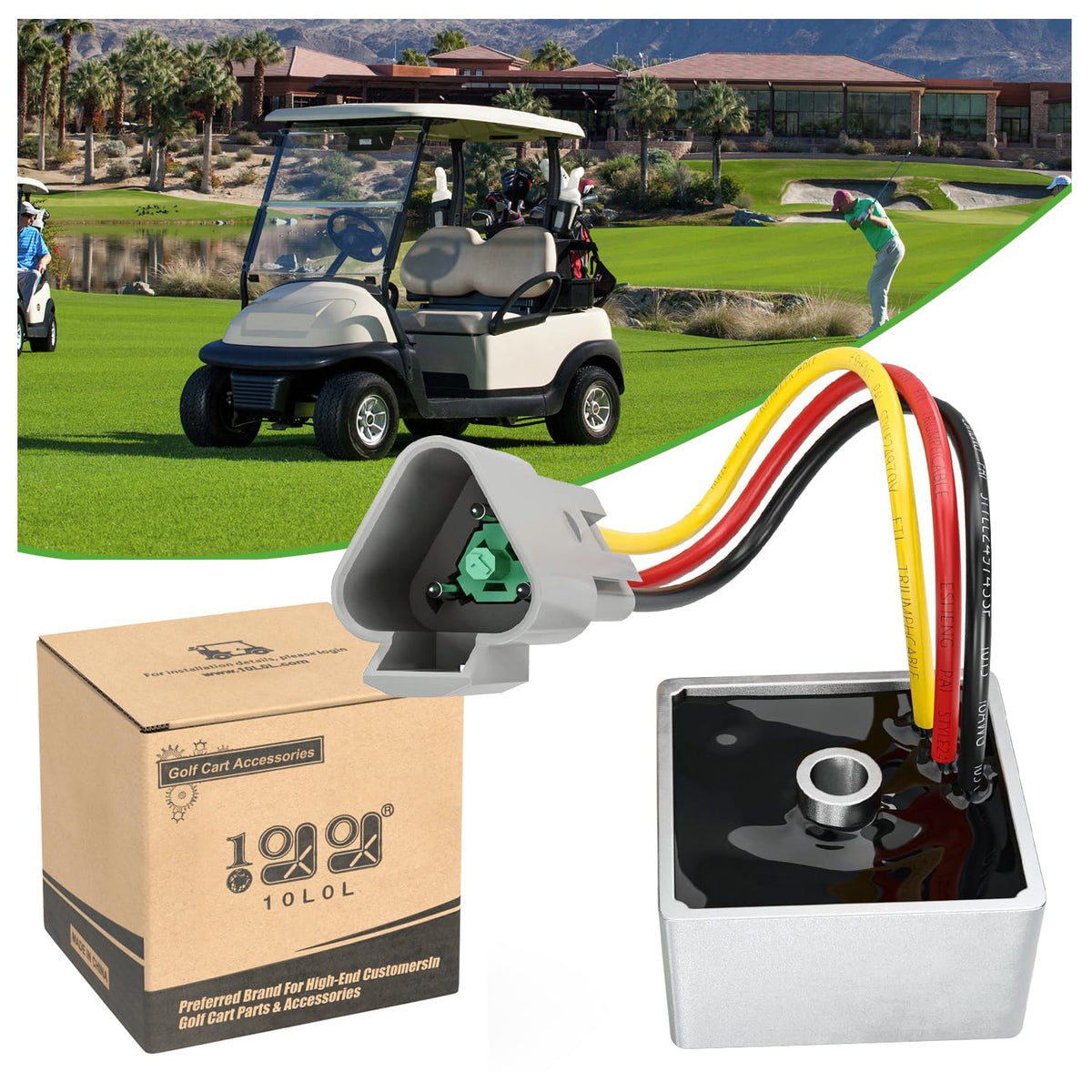 10L0L Golf Cart regulator with 3-pin connector for stable charging.