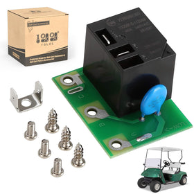 10L0L golf cart relay board EZGO close-up highlighting compact circuitry for reliable Powerwise II charging