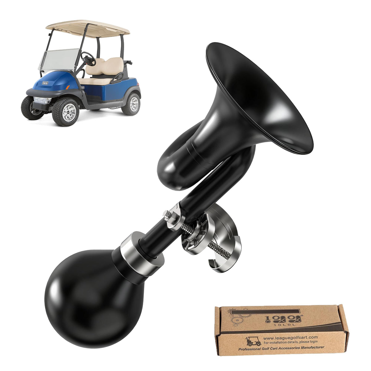 10L0L golf cart retro clown horn with chrome finish for enhanced visibility and fun.