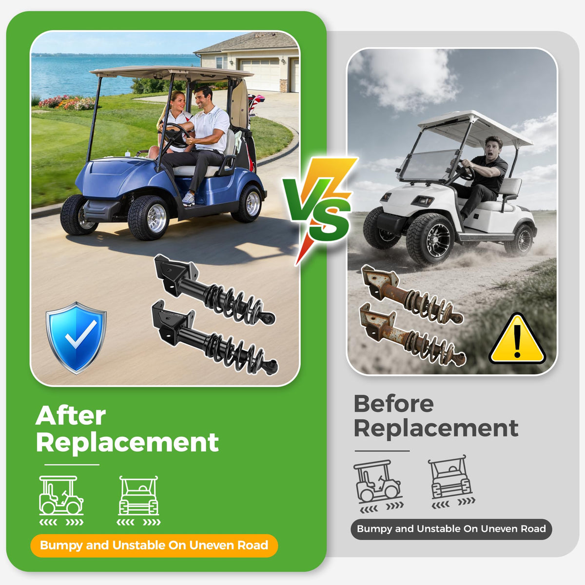 10L0L golf cart ride-smoothing demo on rough terrain