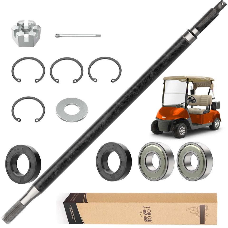 10L0L EZGO RXV driver-side rear axle shaft with OEM numbers 620337/614208 for precise fit.