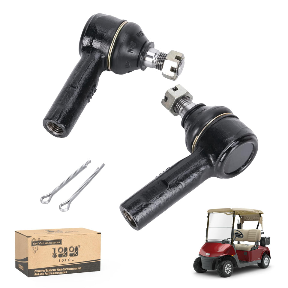 10L0L Golf Cart RXV tie rod end closeup highlights sturdy build for smooth steering.