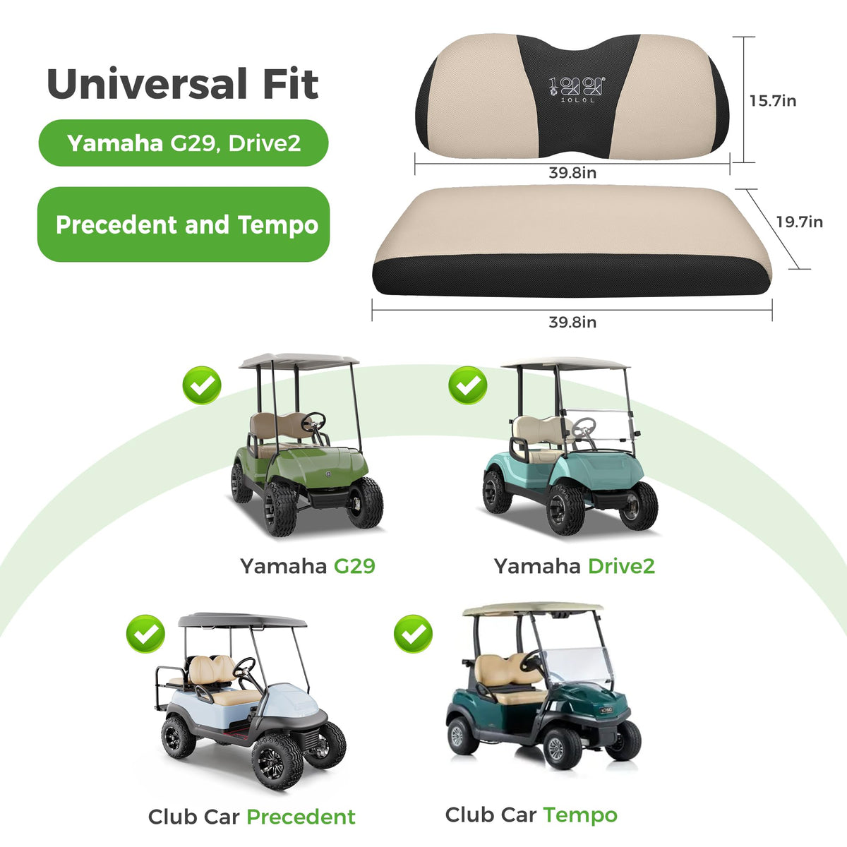 10L0L golf cart seat cover for Club Car Precedent Tempo front seat keeps upholstery cooler.