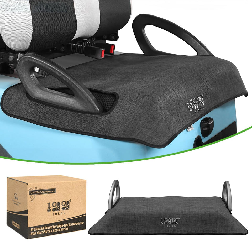 10L0L golf cart seat cover on EZGO TXT with anti-slip bottom for secure seating.